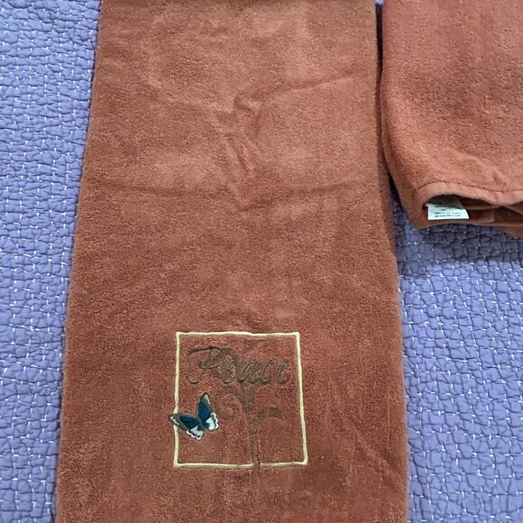 3 Towels Saturday Knight Cotton Love Faith Peace Auburn Butterflies Embroidered - Picture 10 of 14